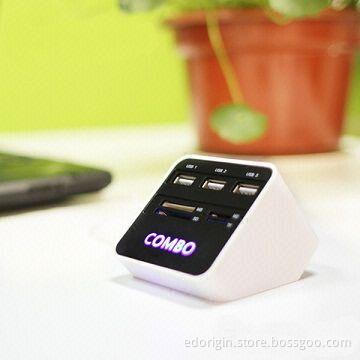 USB Card Reader with 3-port Hub, Can Read SD/TF/MS/M2 Cards, Laser Logo/Bright Blue LED Light